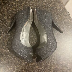 Caparros Black Sparkly Peep Toe Stilettos